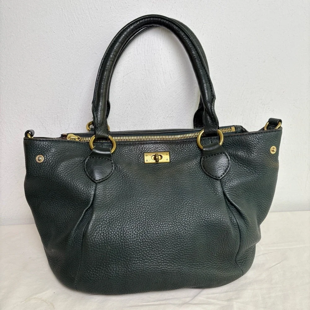 J. CREW Forest Green Pebbled Leather Brompton Hobo Satchel Crossbody Bag Purse